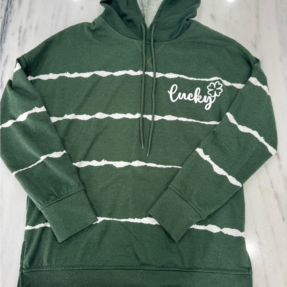 Lucky Dark Green Striped Hoodie Sweatshirt